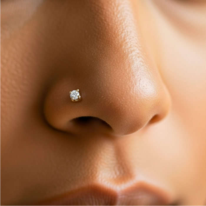 14K Gold Claw-Set Moissanite Stone L-bend Nose Stud - Monster Piercing