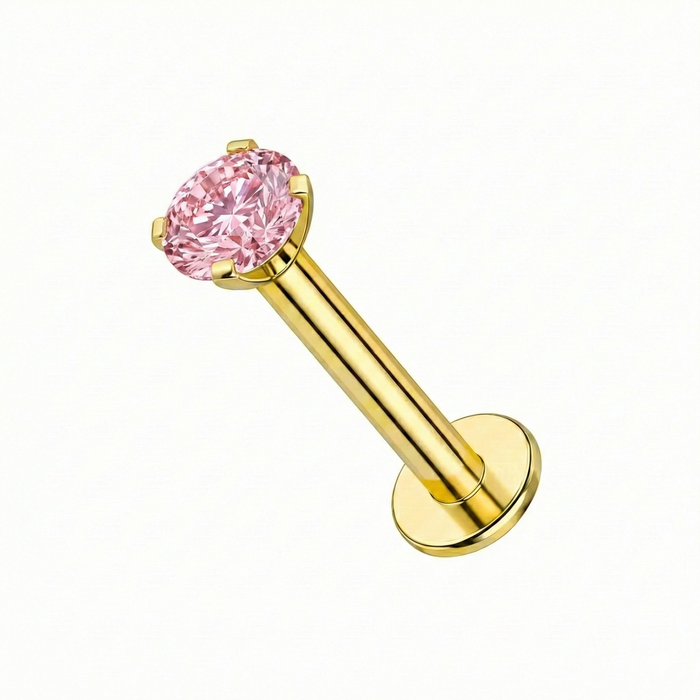 14K Gold Claw-Set Pink Lab Grown Diamond Threadless Flatback Stud