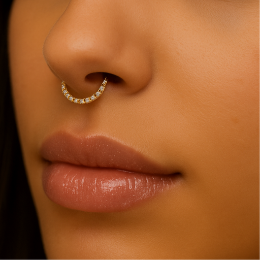 14K Gold Continuous CZ Jewelled Segment Clicker Ring - Monster Piercing