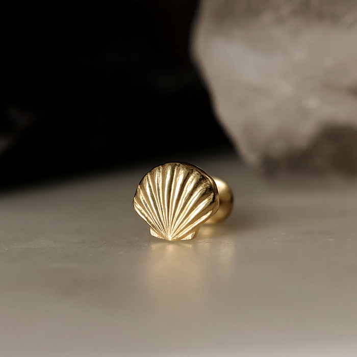 14K Gold Internally Threaded Shell Screw Fit Stud - Monster Piercing