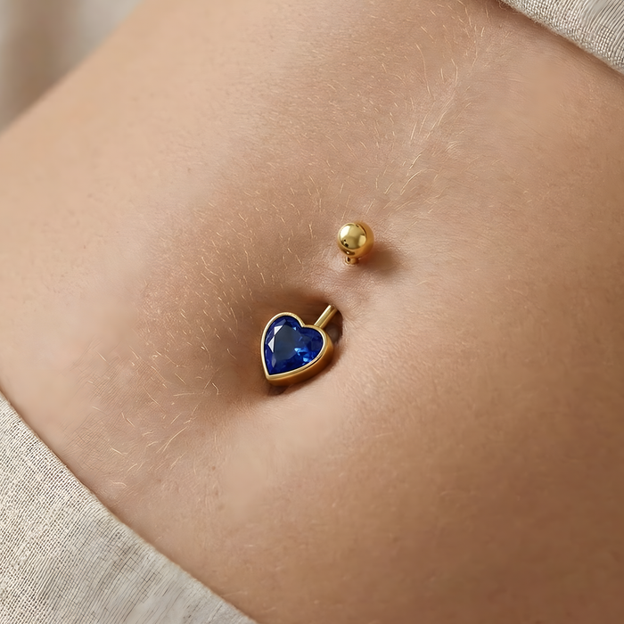 14K Gold Studded Heart Belly Ring