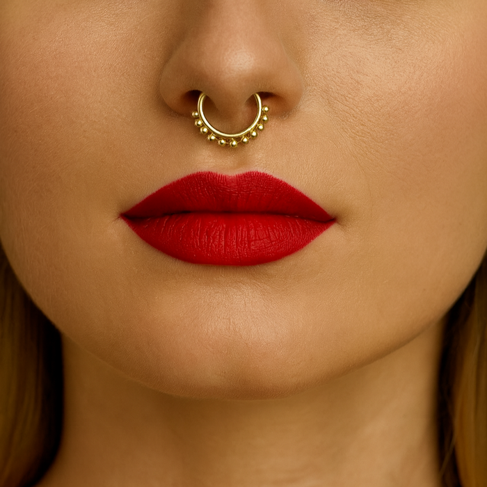 14K Gold Tribal Paved Balls Hinged Segment Clicker Ring - Monster Piercing