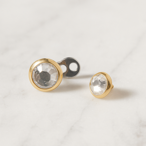 14K Gold CZ Jewelled Internally Threaded Dermal Anchor Top - Monster Piercing