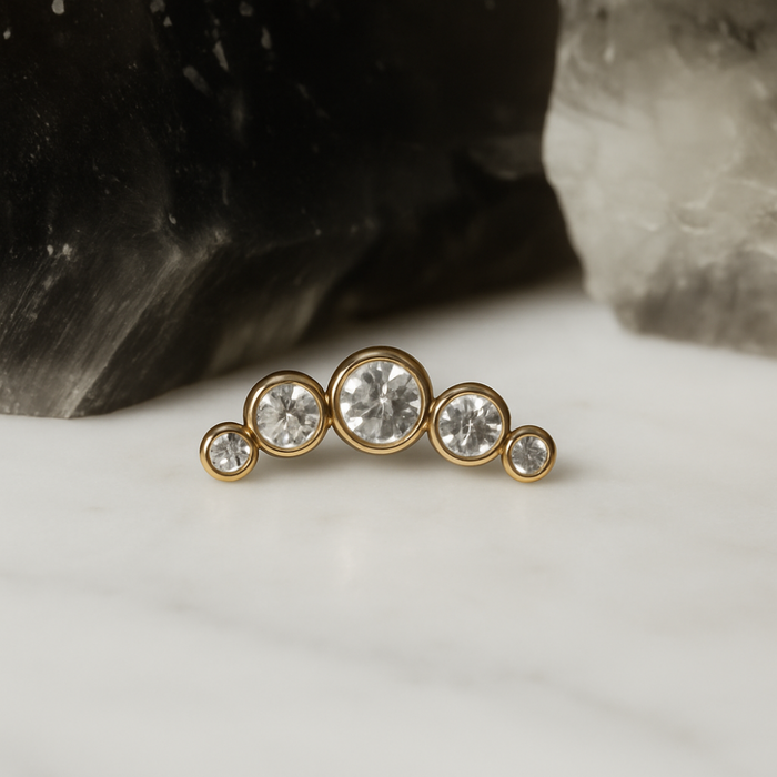 14K Gold Internally Threaded Round CZ Jewelled Bezel Set Screw Fit Stud - Monster Piercing