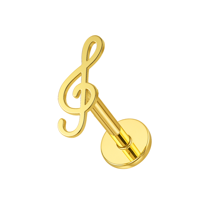316L Surgical Steel Treble Clef Internally Threaded Flatback Stud