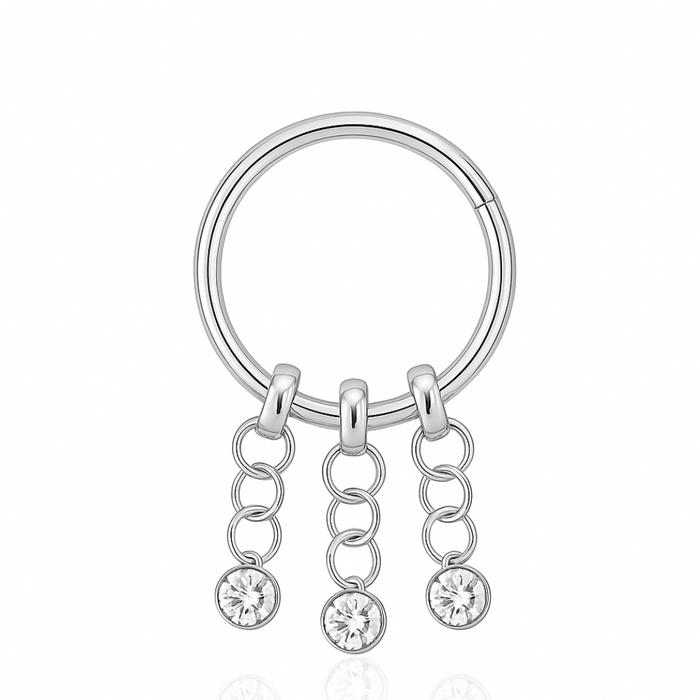 316L Surgical Steel 3 CZ Stones Dangling Hinged Segment Clicker Ring - Monster Piercing