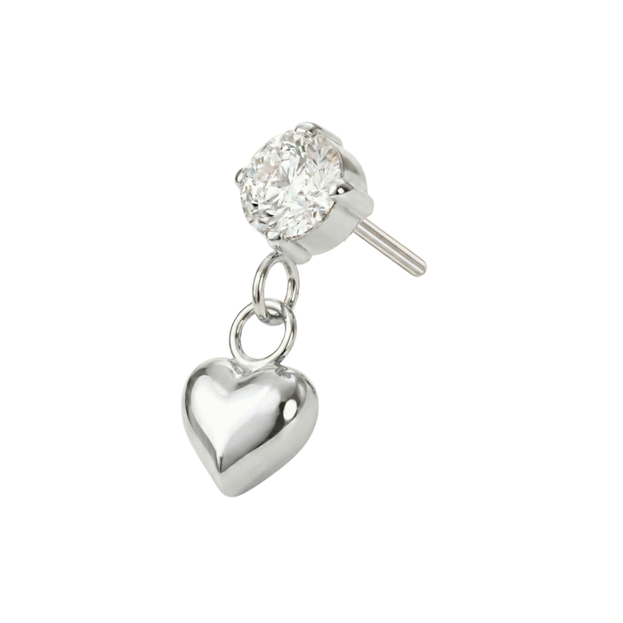 G23 Titanium Dangling Heart Charm with CZ Threadless Labret Accessory Top