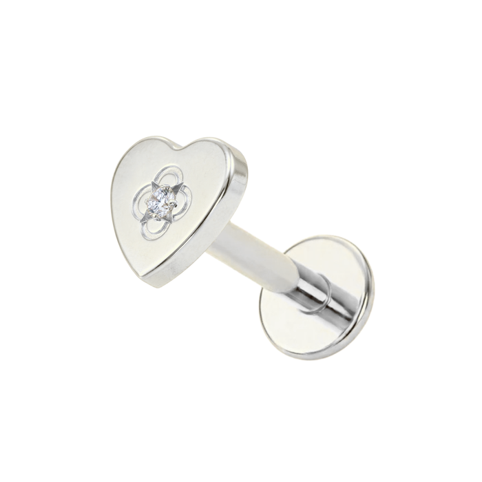 G23 Titanium CZ Studded Heart Threadless Flatback Stud