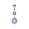 925 Sterling Silver Fancy Double Flowered Dangling Navel Ring