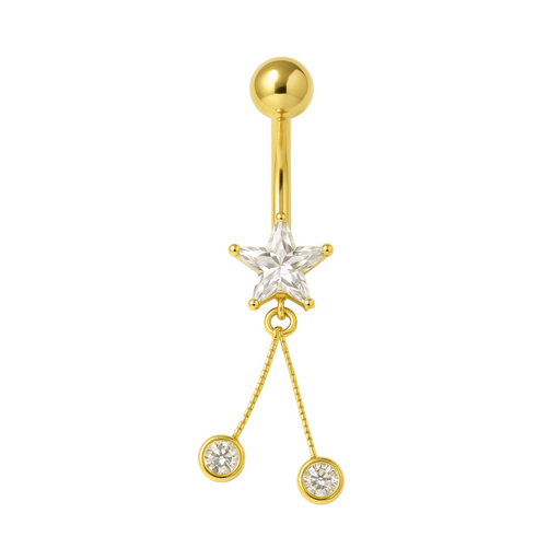 14K Gold Jewelled Dangling Star Belly Ring - Monster Piercing