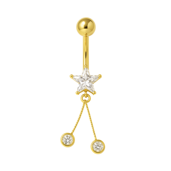 14K Gold Jewelled Dangling Star Belly Ring - Monster Piercing