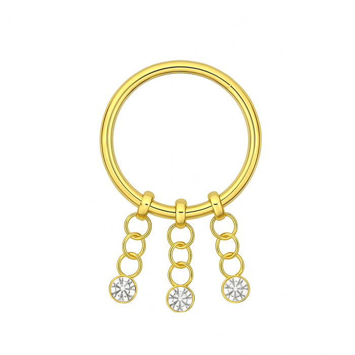 316L Surgical Steel 3 CZ Stones Dangling Hinged Segment Clicker Ring - Monster Piercing