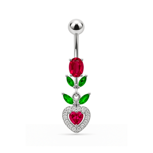 925 Sterling Silver Fancy Multi Stone Leafs With Heart Dangling Navel Ring