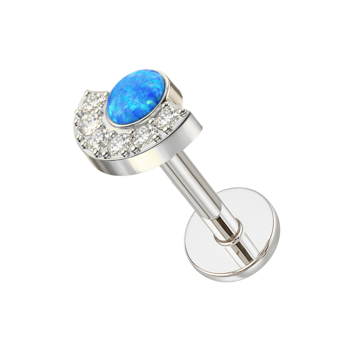 G23 Titanium Crescent Opal & CZ Threadless Flatback Stud