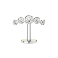 Silver G23 Titanium CZ Jewelled Shimmer Arc Threadless Floating Belly Ring featuring five sparkling CZ stones in a curved design.