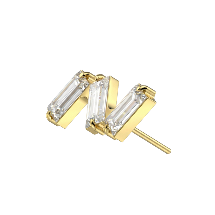 G23 Titanium Triple CZ Baguette Threadless Labret Accessory Top