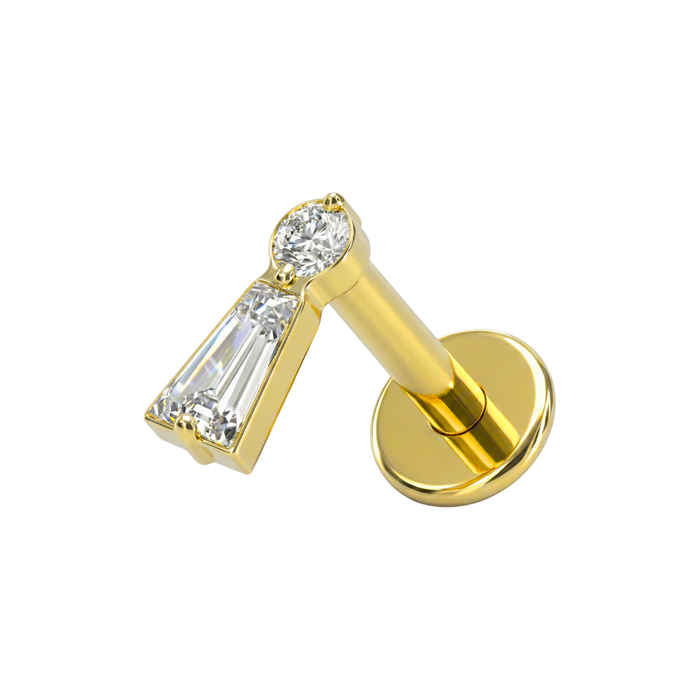 Silver CZ threadless flatback stud with detailed dimensions
