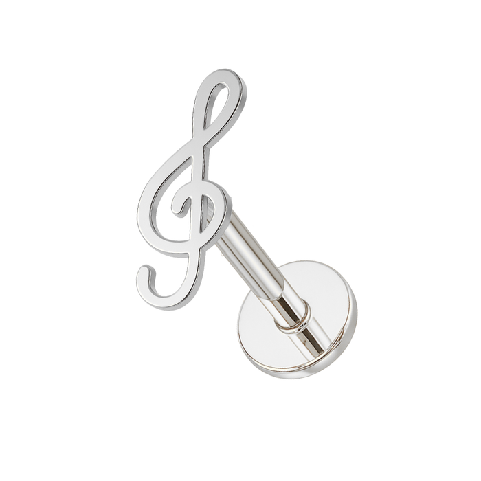 316L Surgical Steel Treble Clef Internally Threaded Flatback Stud