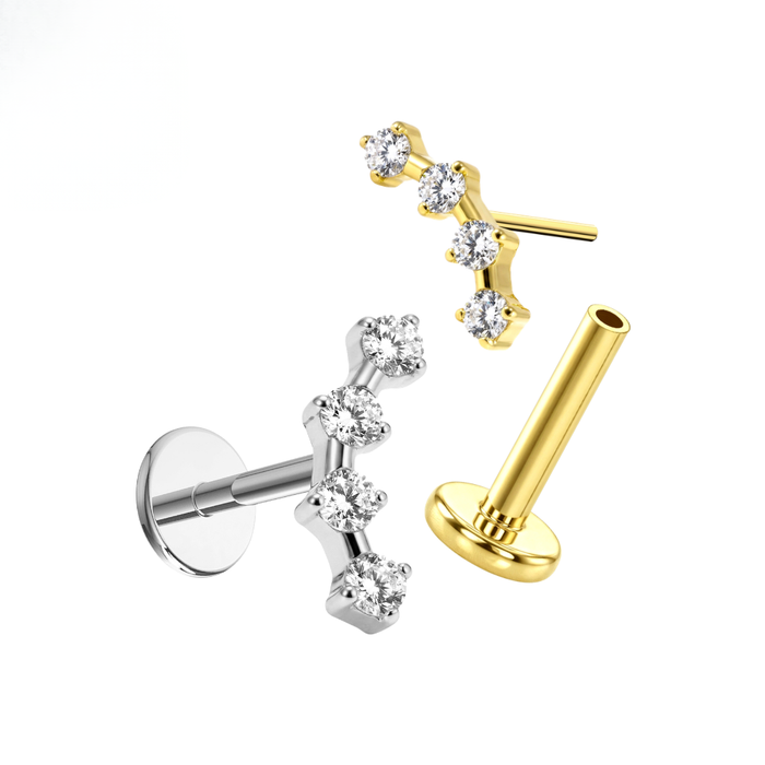 G23 Titanium Four CZ Cluster Threadless Flatback Stud
