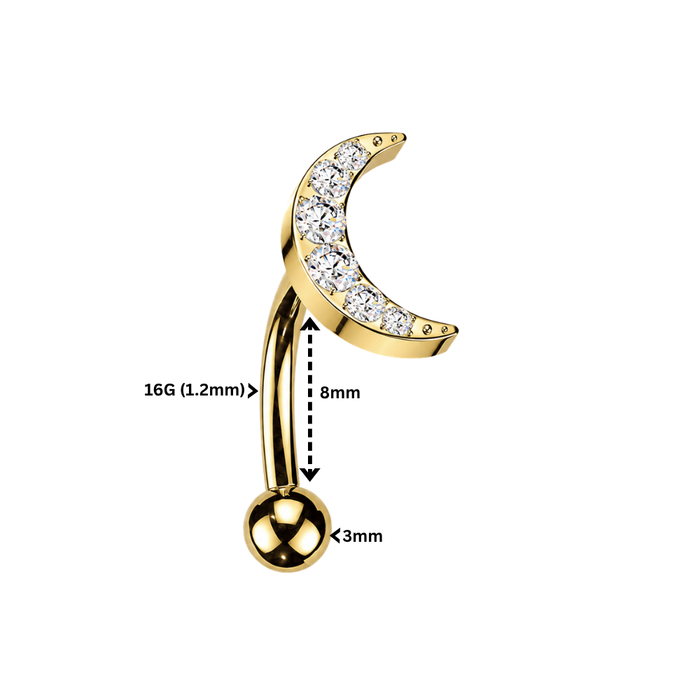 G23 Grade Titanium CZ Jewelled Crescent Curved Bar