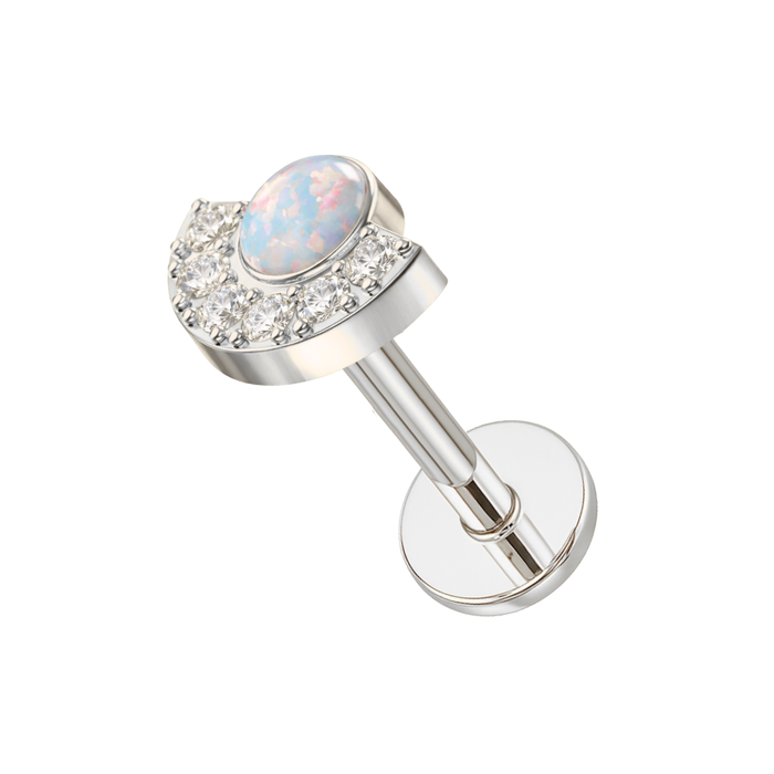 G23 Titanium Crescent Opal & CZ Threadless Flatback Stud