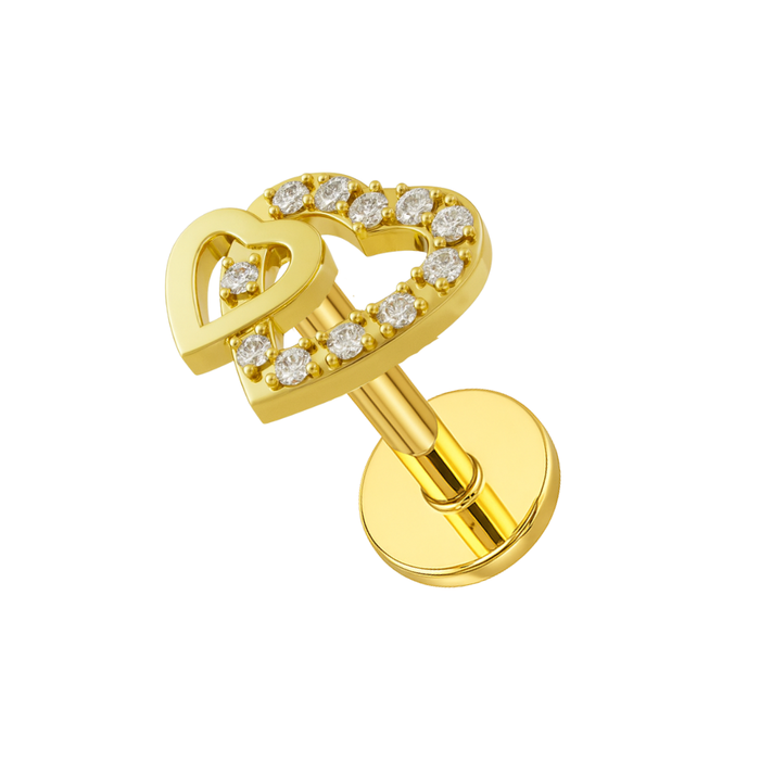 316L Surgical Steel Twin Heart Flatback Cartilage Piercing Stud