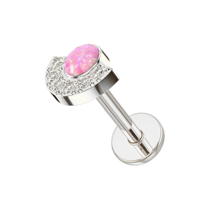 G23 Titanium Crescent Opal & CZ Threadless Flatback Stud
