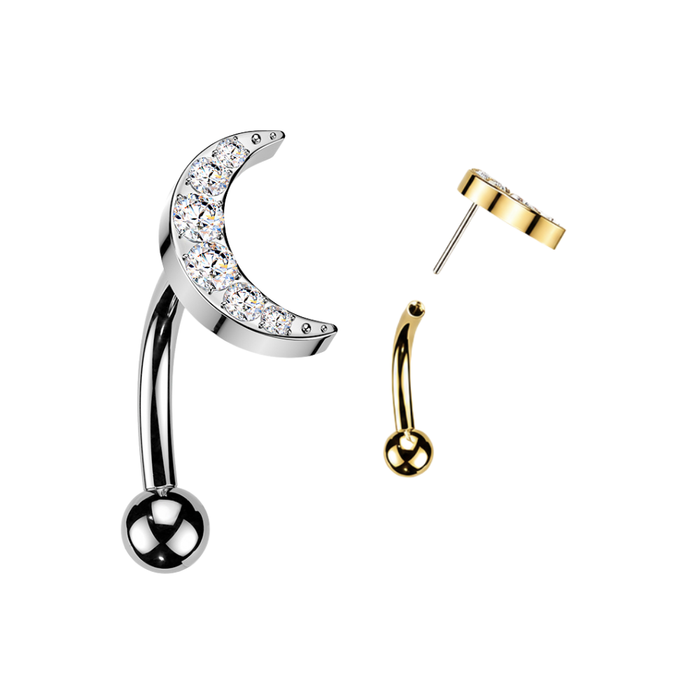 G23 Grade Titanium CZ Jewelled Crescent Curved Bar