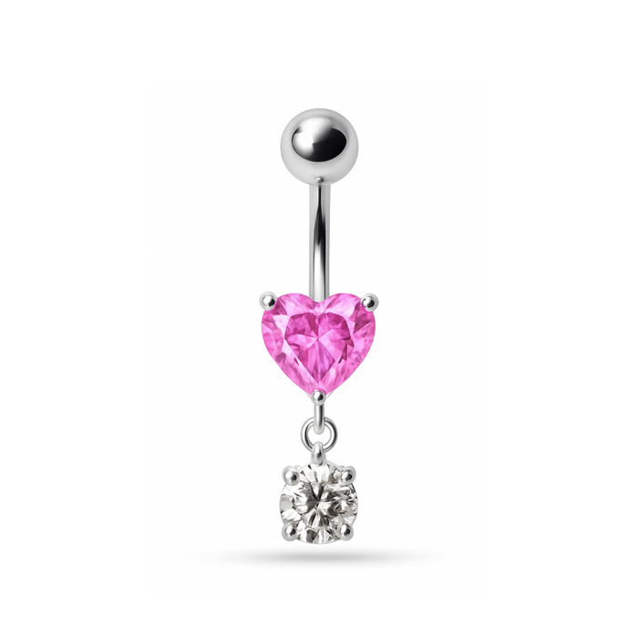 925 Sterling Silver Fancy Heart Shape Jewelled Dangling Navel Ring Body Jewellery - Monster Piercing