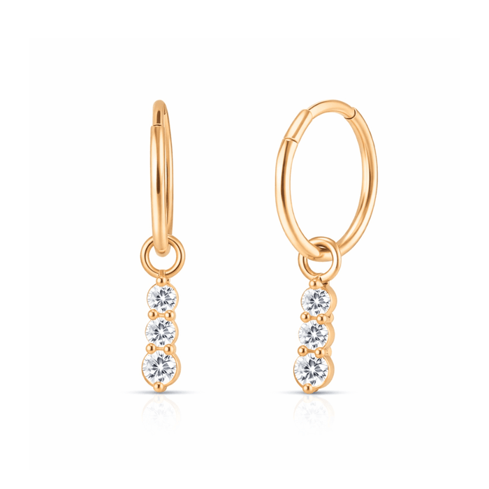 925 Sterling Silver Triple CZ Jewelled Drop Hinged Clicker Earrings Fashion Earrings