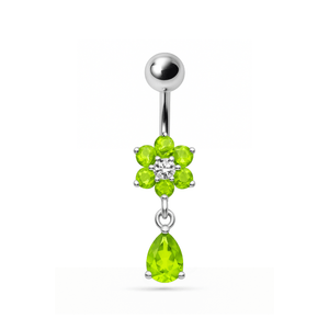 925 Sterling Silver Fancy Flower Silver Dangling With SS Belly Ring
