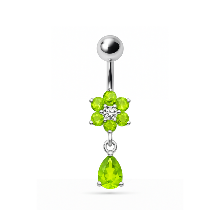 925 Sterling Silver Fancy Flower Silver Dangling With SS Belly Ring - Monster Piercing