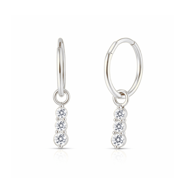 925 Sterling Silver Triple CZ Jewelled Drop Hinged Clicker Earrings Fashion Earrings
