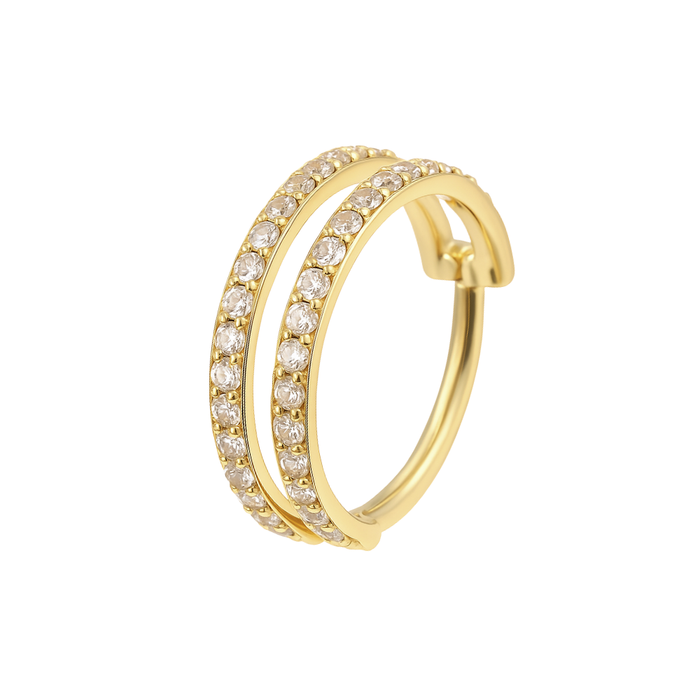 316L Surgical Steel Double Line Jewelled Hinged Segment Clicker Ring - Monster Piercing