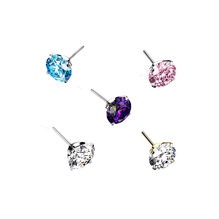 G23 Titanium Round CZ Prong Set Threadless Labret Accessory Top
