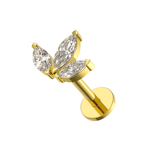 14K Gold Marquise CZ Crown Top With Internal Thread Base Labret - Monster Piercing