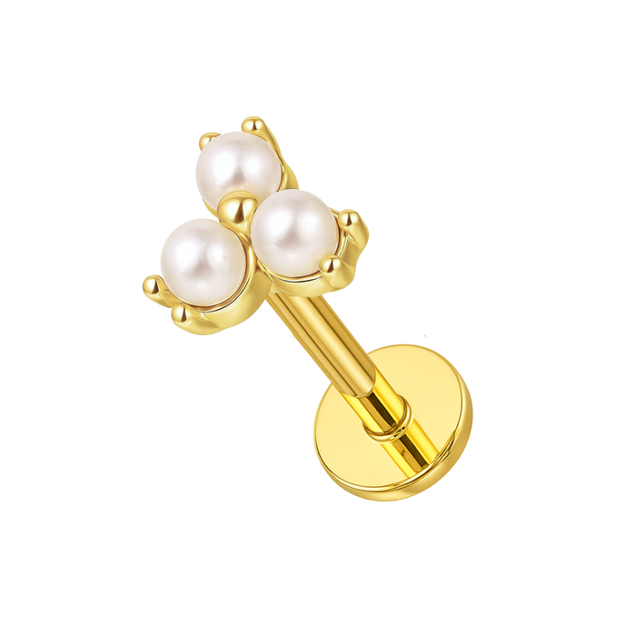 316L Surgical Steel Triple Pearl Flower Helix Tragus Piercing Ear Stud