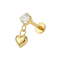 G23 Titanium Dangling Heart Charm with CZ Threadless Labret Stud