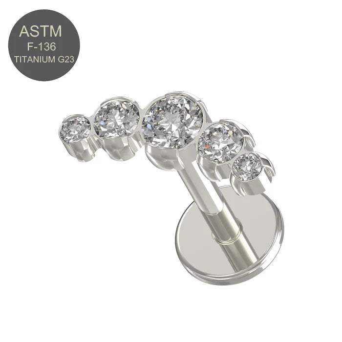 G23 Grade Titanium Fünf CZ Jewelled Push-Fit Flache Rückseite