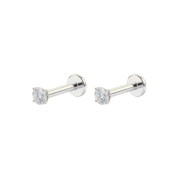 925 Sterling Silver Round CZ Jewelled Threadless Flatback Pair