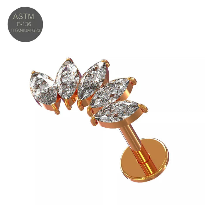 G23 Titanium CZ Jewelled Marquise Tiara Threadless Push-Fit Flat Back