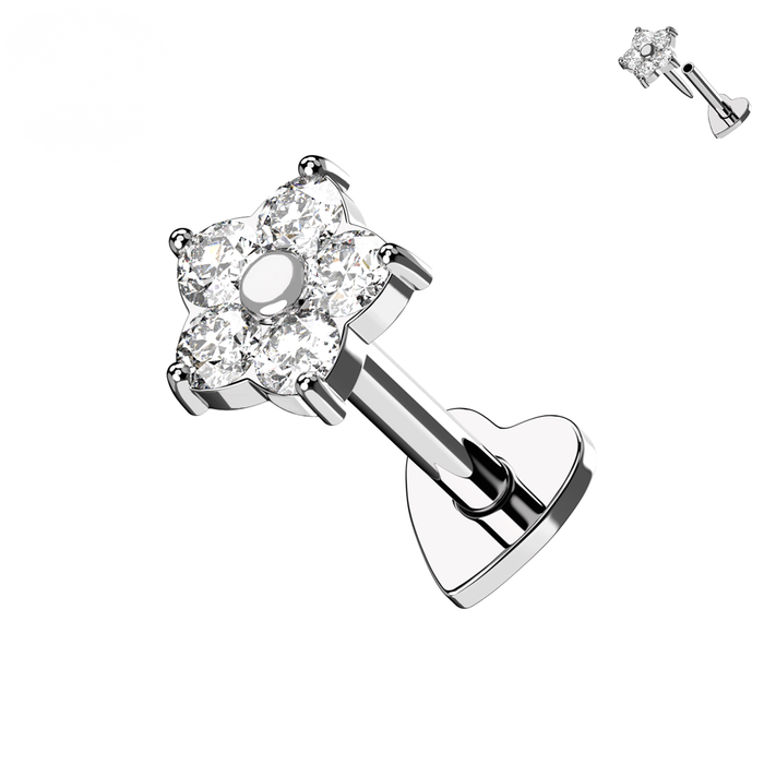 925 Sterling Silver CZ Jewelled Flower Threadless Flatback Stud