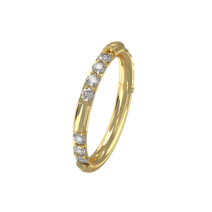 14K Gold Hinged Multi CZ On Grooved Sides Segment Clicker Ring - Monster Piercing