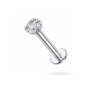 925 Sterling Silver Round CZ Jewelled Threadless Flatback Stud