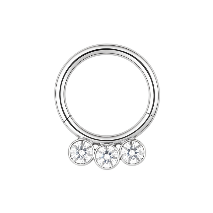 316L Surgical Steel and CZ Studded Hinged Segment Clicker Ring - Monster Piercing