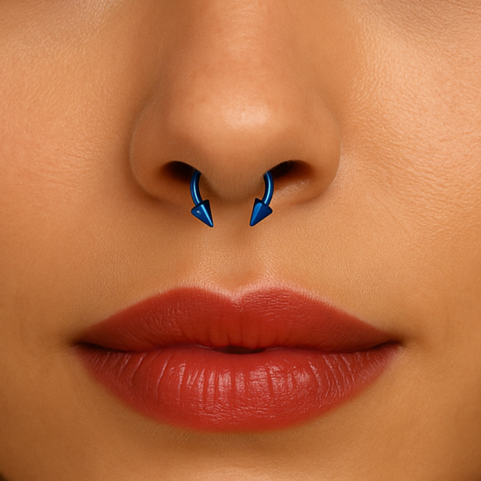 316L Surgical Steel Blue Horseshoe CBB with Cone - Monster Piercing