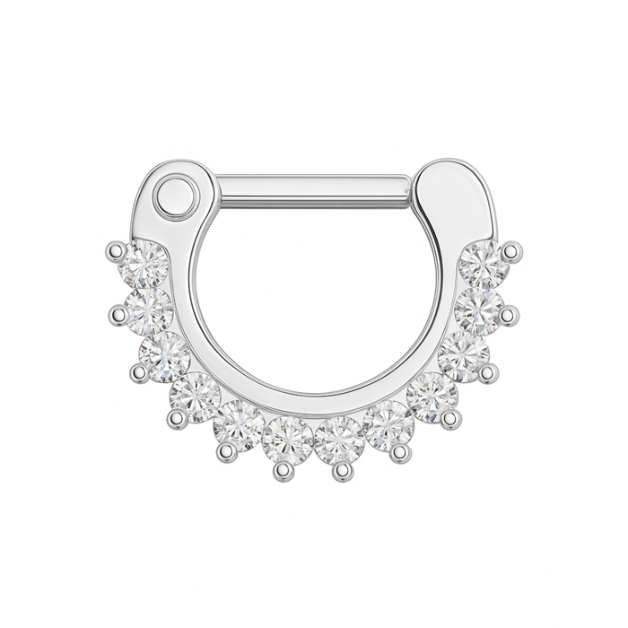 316L Surgical Steel Single Line Pronged CZs Septum Clicker