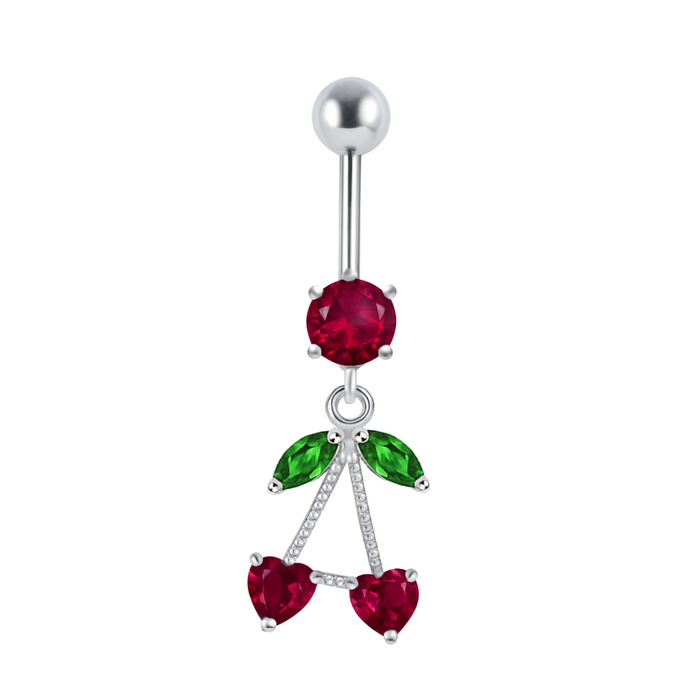 925 Sterling Silver Fancy Jewelled Double Heart Stone Dangling Belly Ring - Monster Piercing