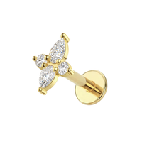316L Surgical Steel Marquise & Round CZ Internally Threaded Flatback Stud Monster Piercing United Kingdom