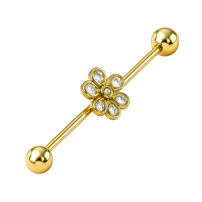 316L Surgical Steel With Anodised CZ Studded Daisy Industrial Barbell